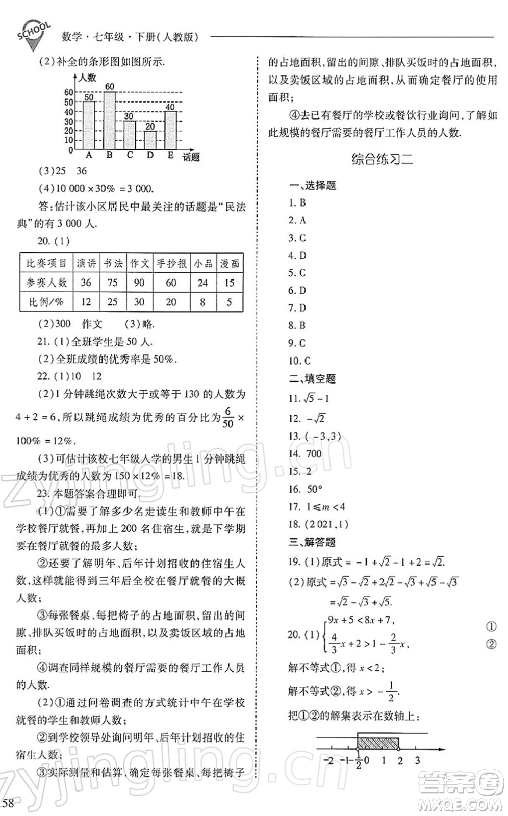 山西教育出版社2022新課程問題解決導學方案七年級數學下冊人教版答案