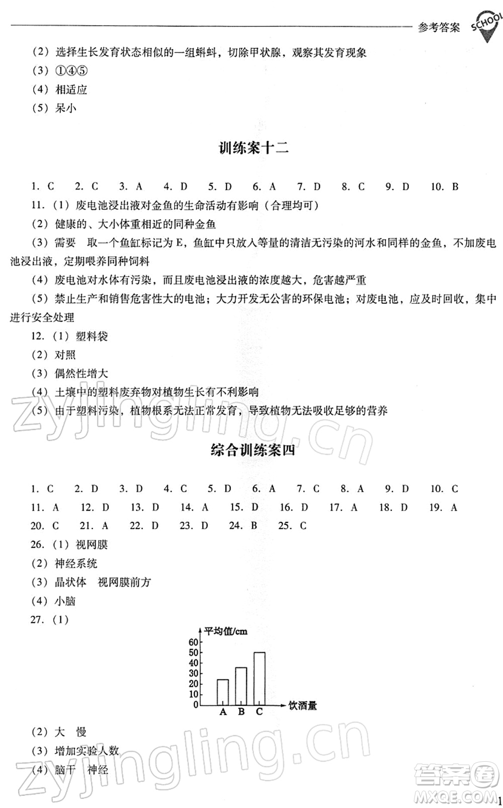 山西教育出版社2022新課程問題解決導(dǎo)學(xué)方案七年級生物下冊人教版答案