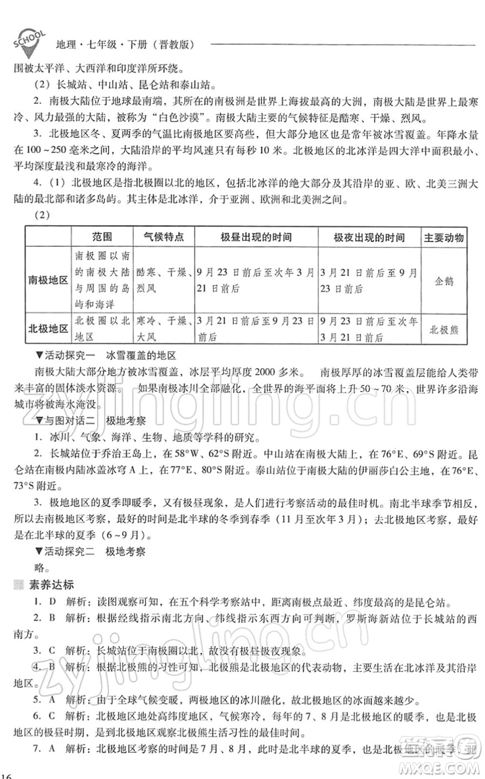 山西教育出版社2022新課程問題解決導(dǎo)學(xué)方案七年級(jí)地理下冊(cè)晉教版答案