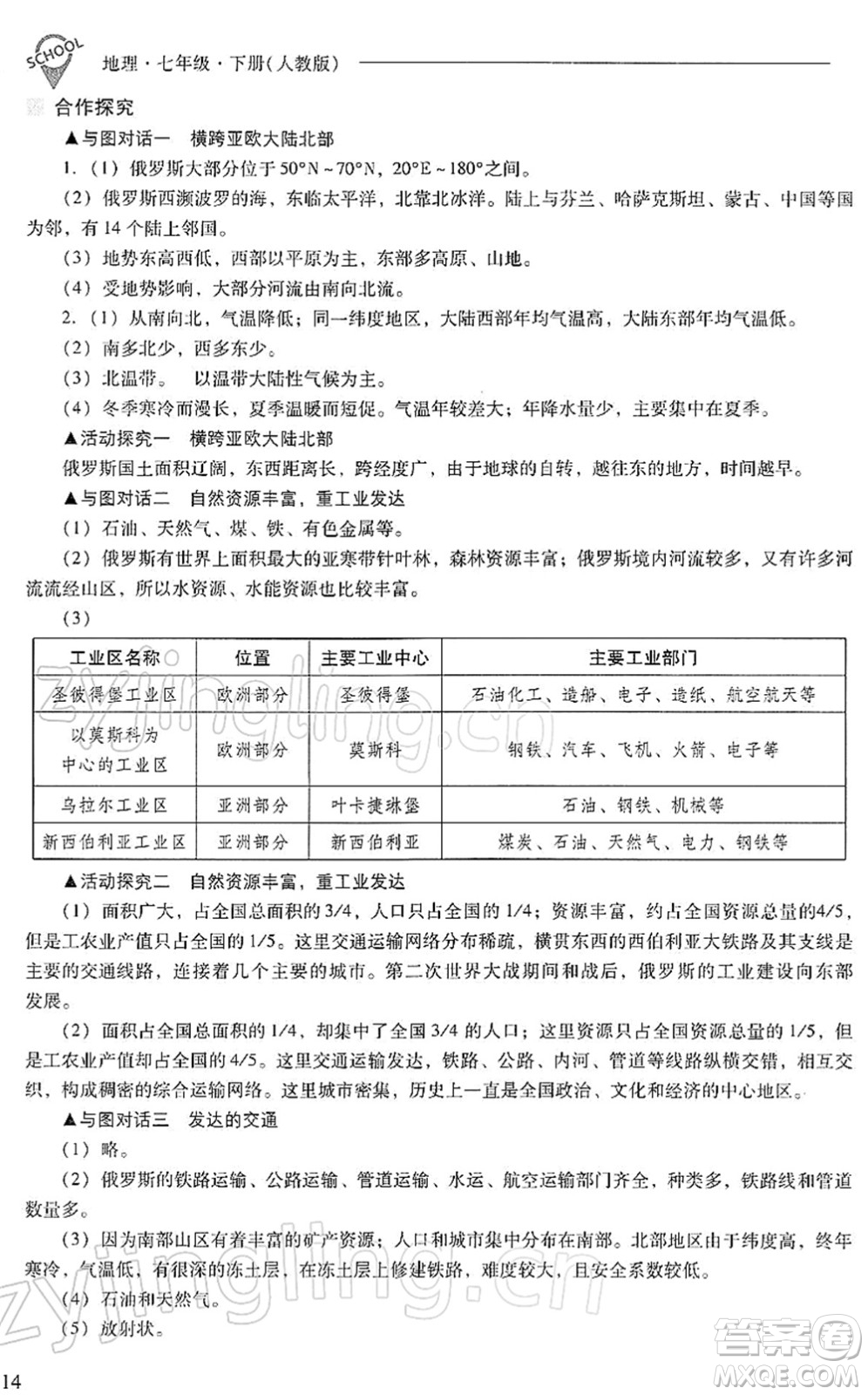 山西教育出版社2022新課程問題解決導(dǎo)學(xué)方案七年級地理下冊人教版答案