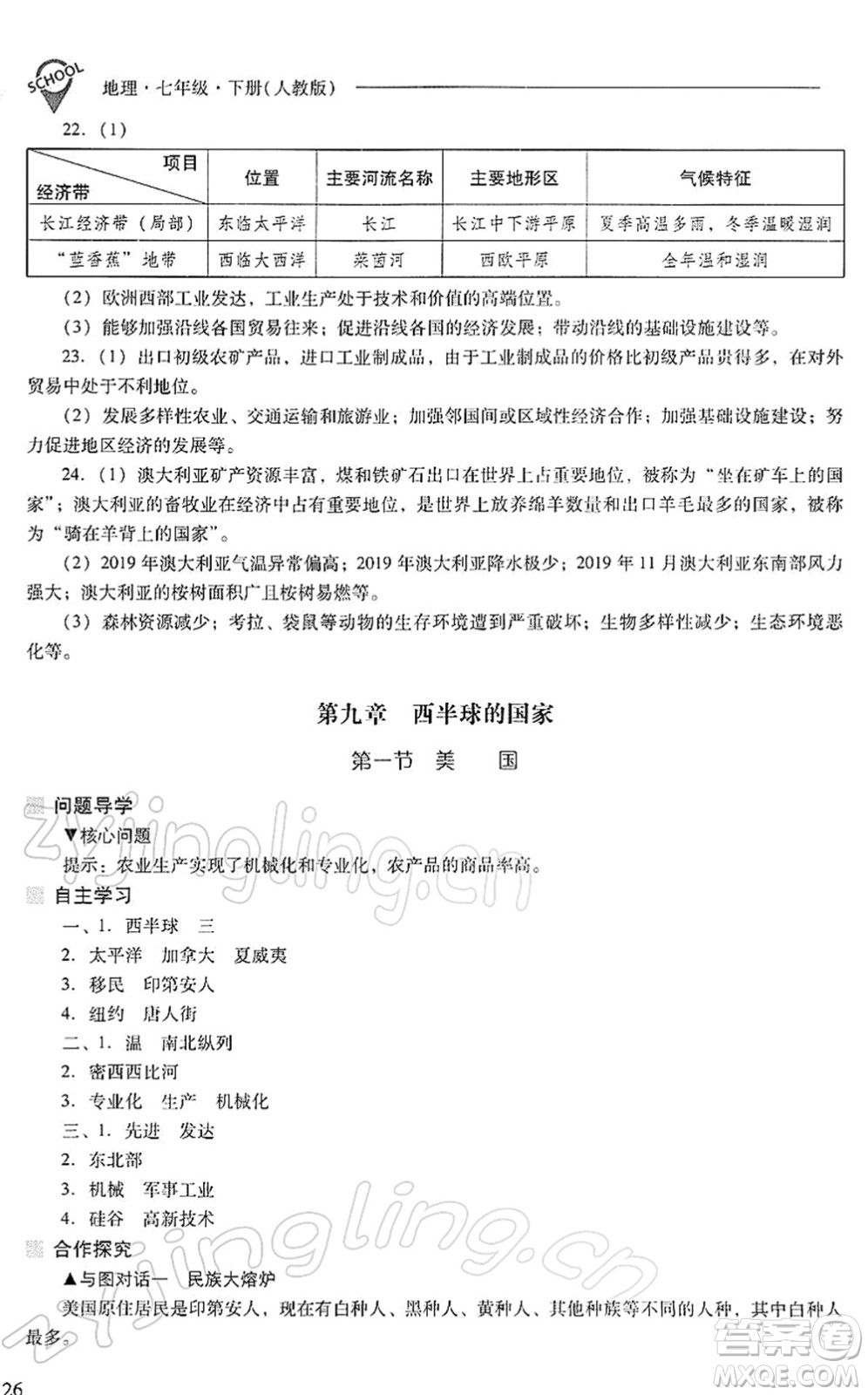 山西教育出版社2022新課程問題解決導(dǎo)學(xué)方案七年級地理下冊人教版答案