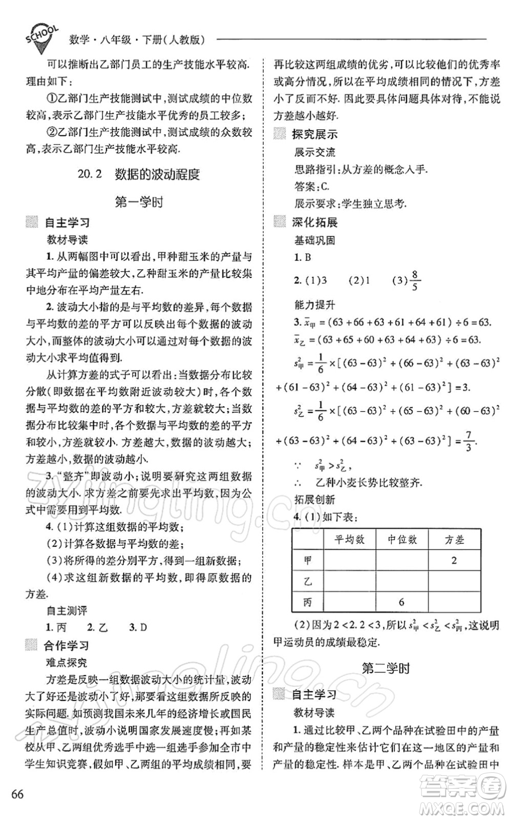 山西教育出版社2022新課程問題解決導(dǎo)學(xué)方案八年級數(shù)學(xué)下冊人教版答案