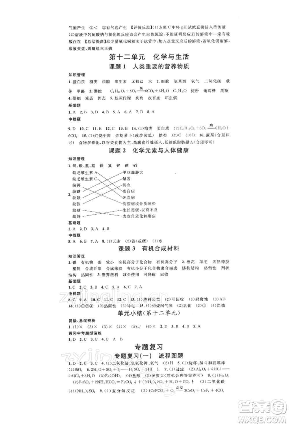 廣東經(jīng)濟(jì)出版社2022名校課堂背記手冊(cè)九年級(jí)化學(xué)下冊(cè)人教版湖北三市專版參考答案