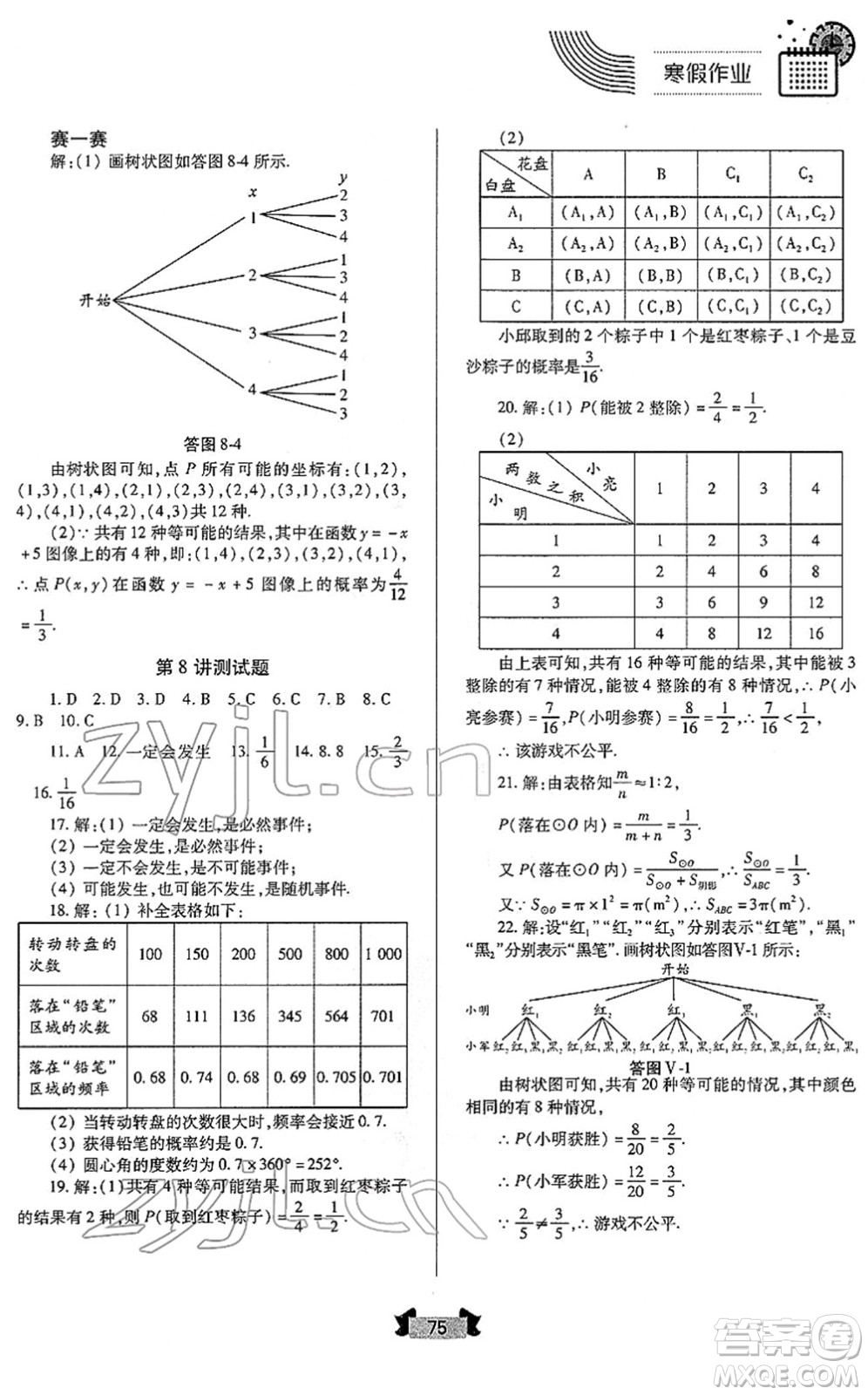 蘭州大學(xué)出版社2022寒假作業(yè)九年級(jí)數(shù)學(xué)人民教育版答案