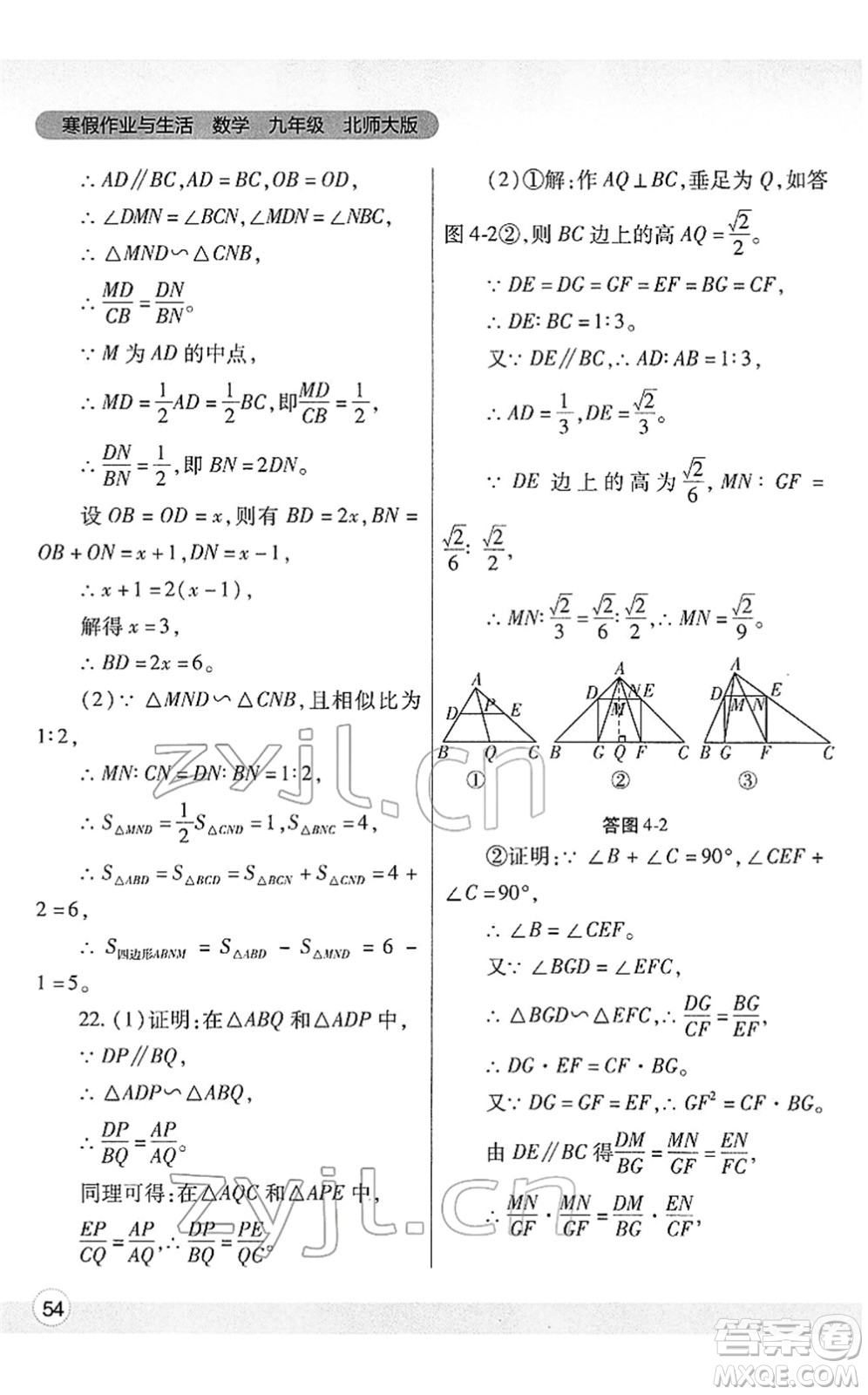 陜西師范大學(xué)出版總社2022寒假作業(yè)與生活九年級(jí)數(shù)學(xué)北師大版答案