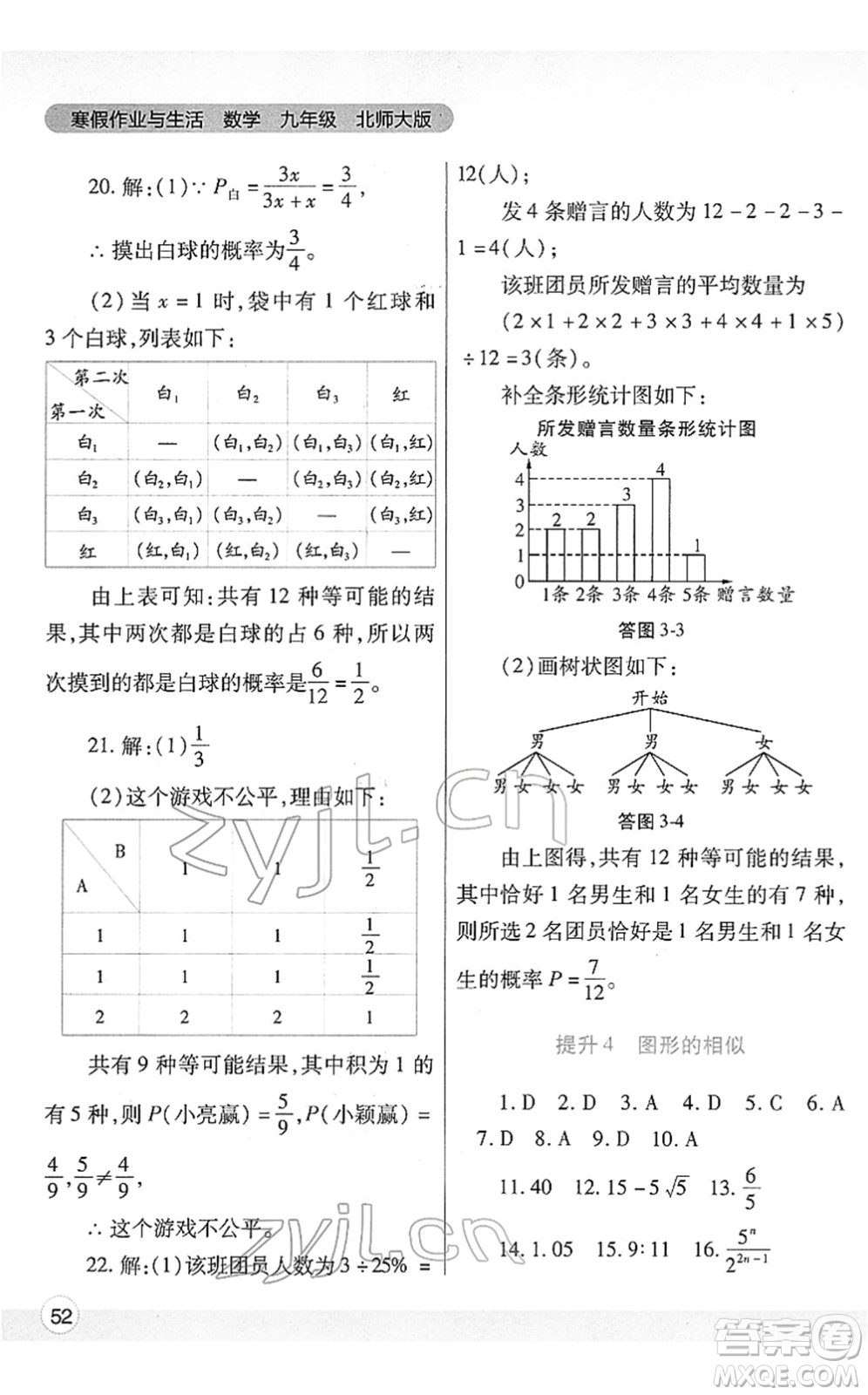 陜西師范大學(xué)出版總社2022寒假作業(yè)與生活九年級(jí)數(shù)學(xué)北師大版答案