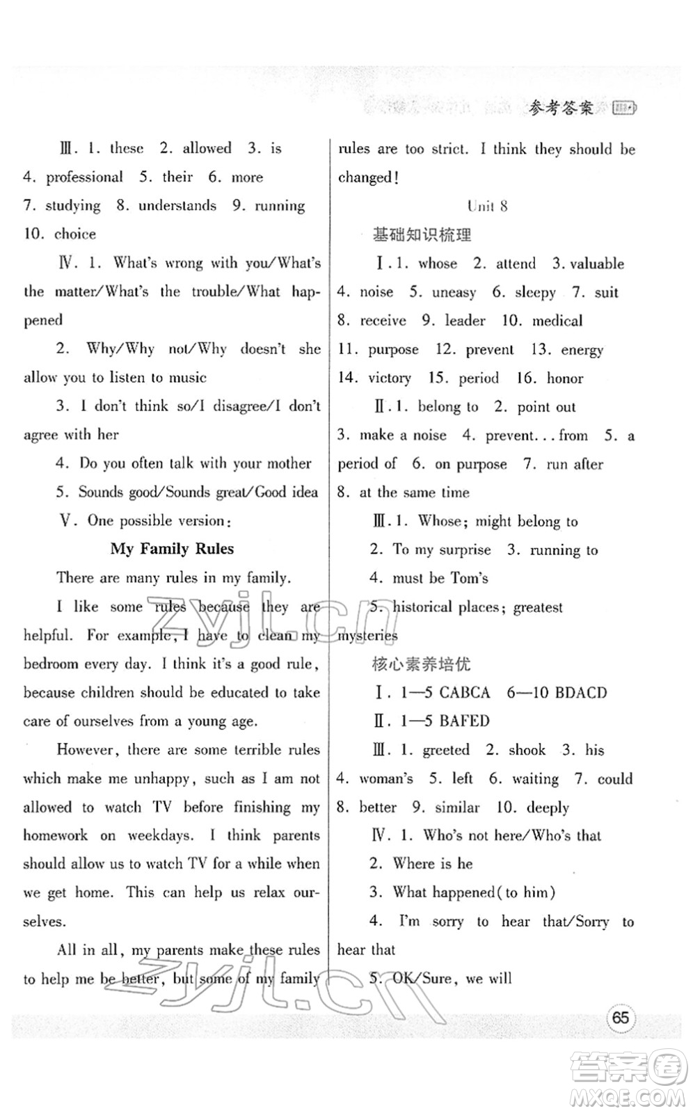 陜西師范大學(xué)出版總社2022寒假作業(yè)與生活九年級(jí)英語人教版答案