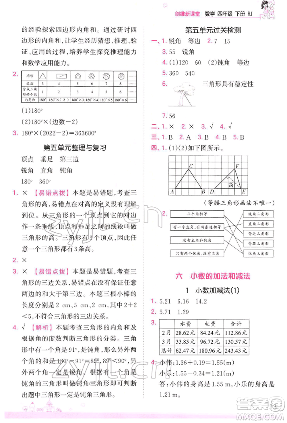 江西人民出版社2022王朝霞創(chuàng)維新課堂同步優(yōu)化訓(xùn)練四年級(jí)下冊(cè)數(shù)學(xué)人教版參考答案