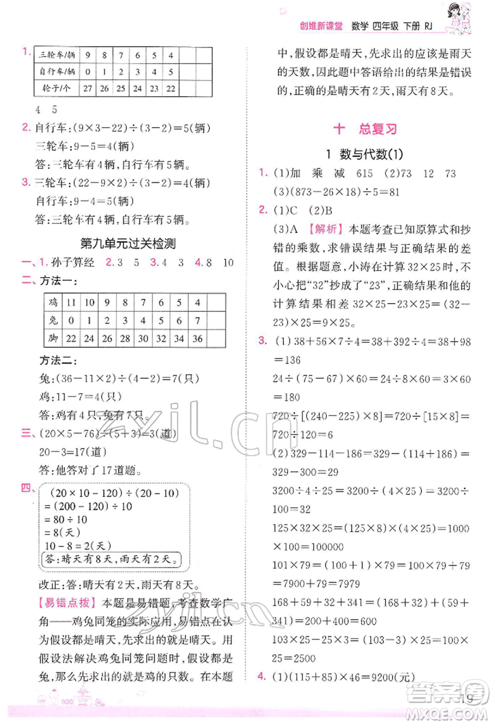 江西人民出版社2022王朝霞創(chuàng)維新課堂同步優(yōu)化訓(xùn)練四年級(jí)下冊(cè)數(shù)學(xué)人教版參考答案