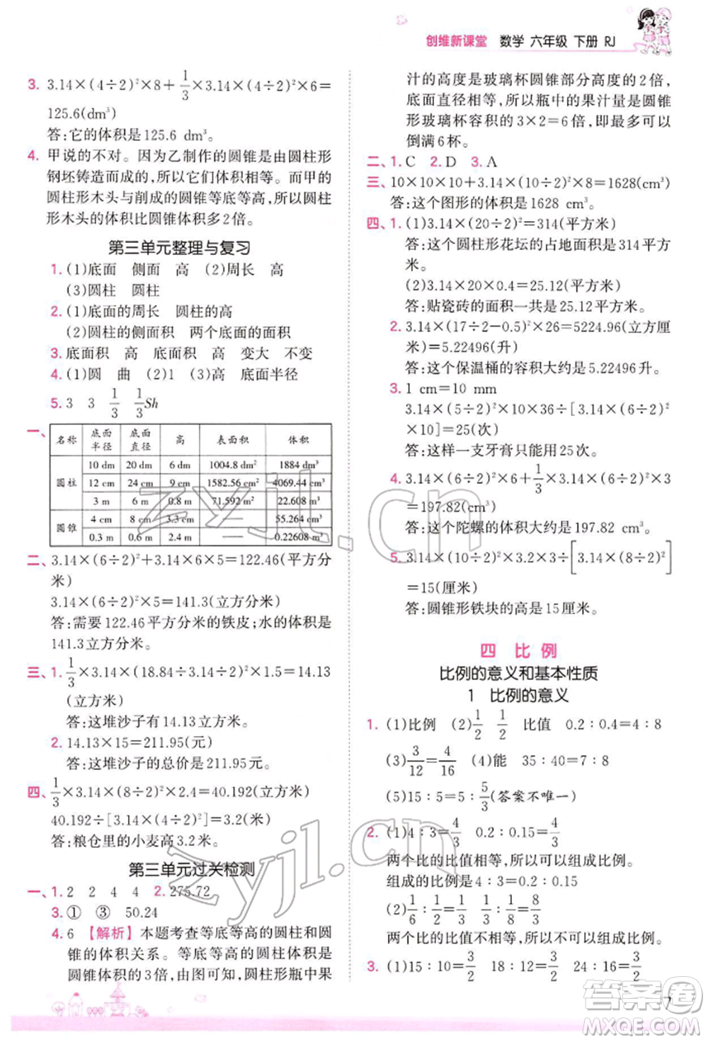 江西人民出版社2022王朝霞創(chuàng)維新課堂同步優(yōu)化訓(xùn)練六年級下冊數(shù)學(xué)人教版參考答案