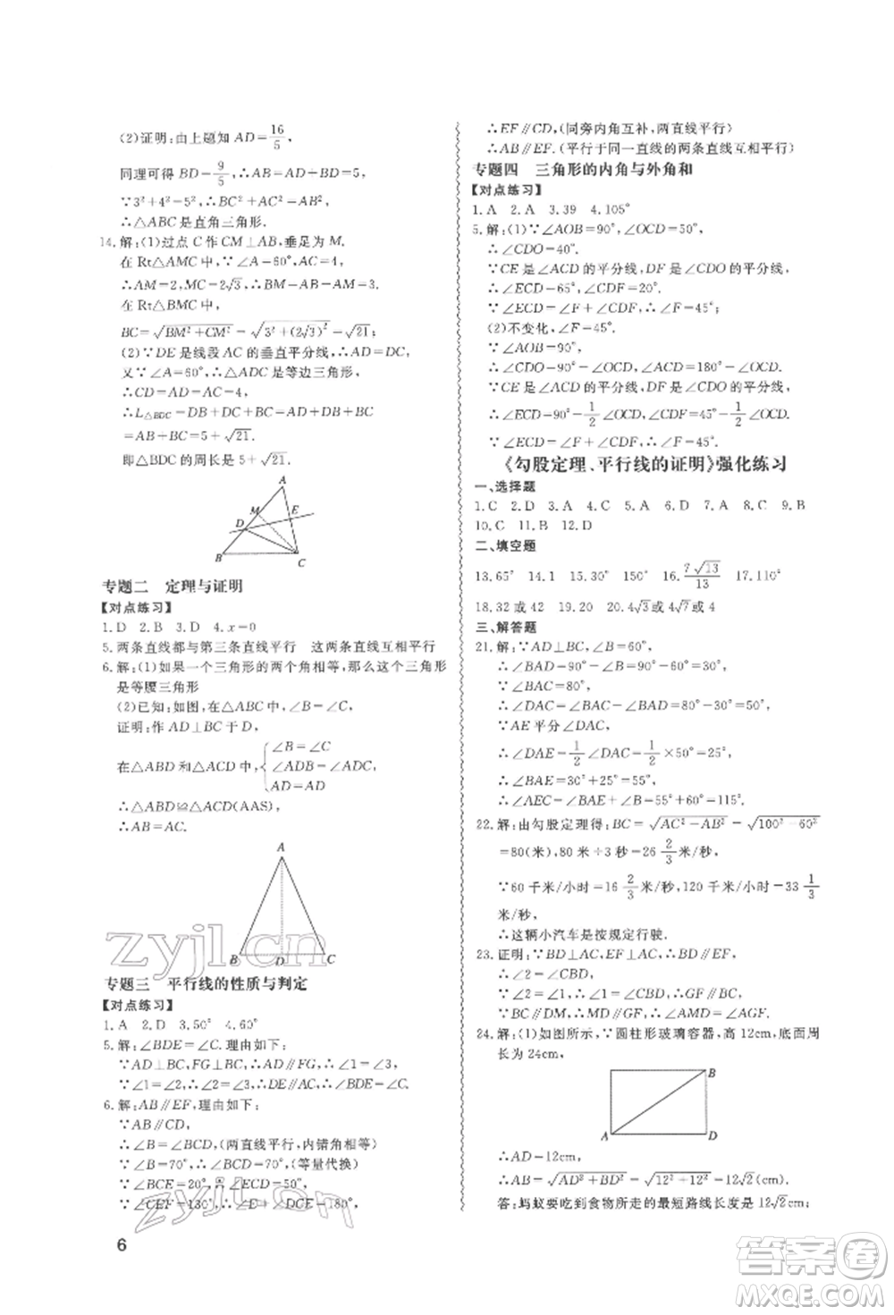 天津教育出版社2022寒假課程練習(xí)八年級(jí)數(shù)學(xué)人教版參考答案