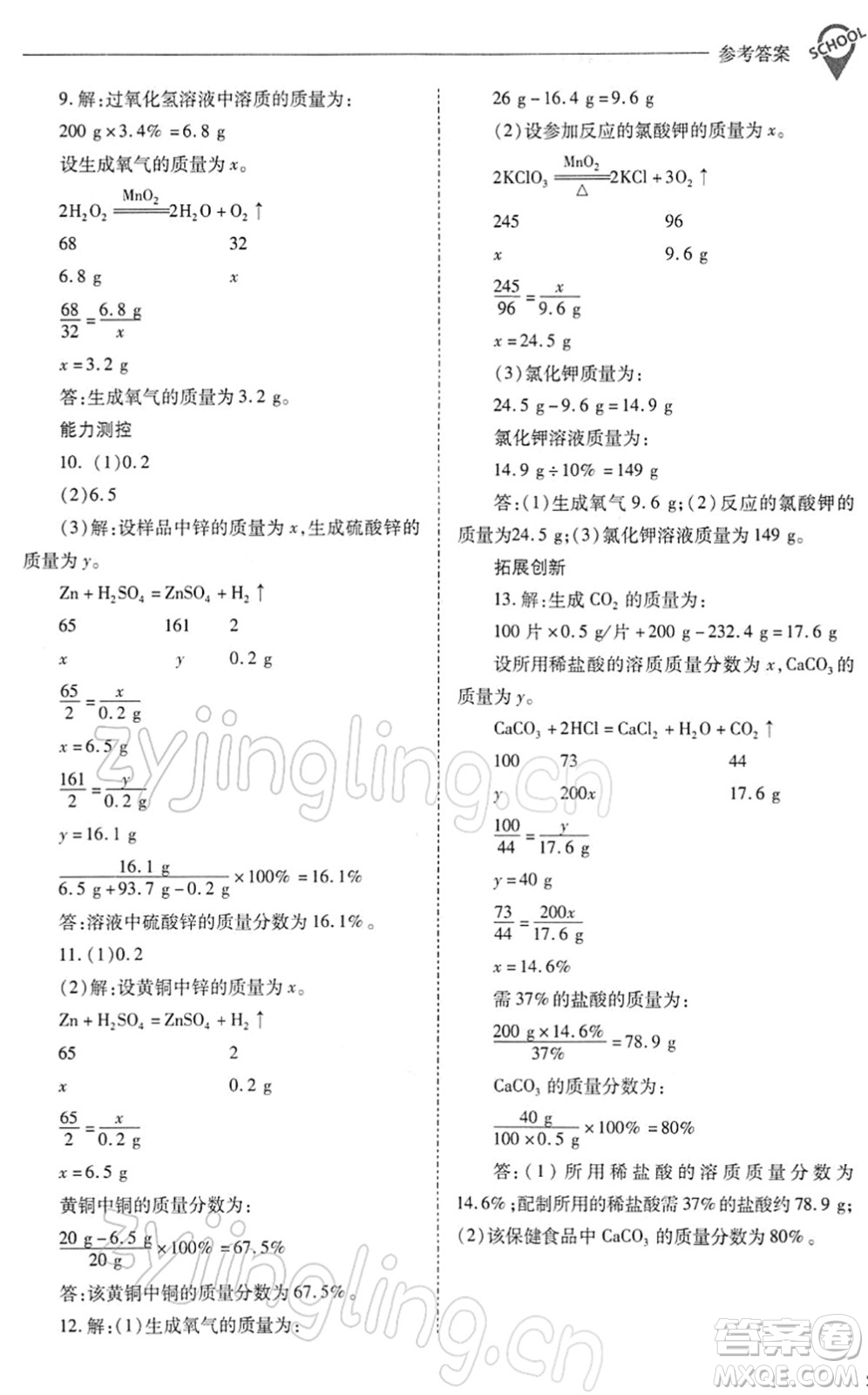 山西教育出版社2022新課程問題解決導(dǎo)學(xué)方案九年級(jí)化學(xué)下冊滬教版答案