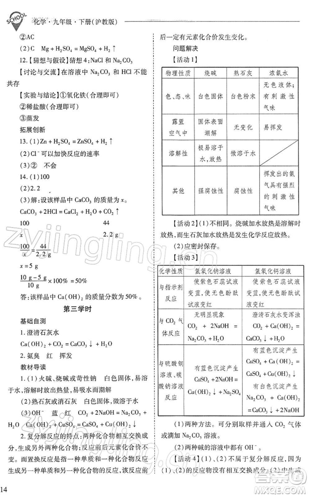 山西教育出版社2022新課程問題解決導(dǎo)學(xué)方案九年級(jí)化學(xué)下冊滬教版答案