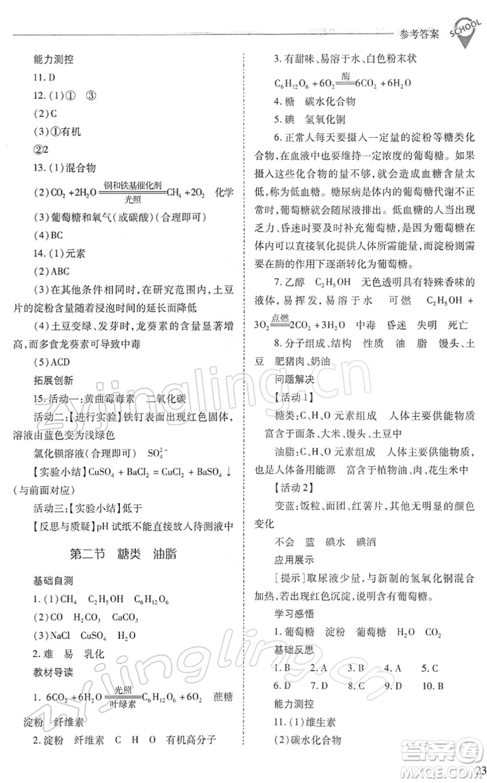 山西教育出版社2022新課程問題解決導(dǎo)學(xué)方案九年級(jí)化學(xué)下冊滬教版答案