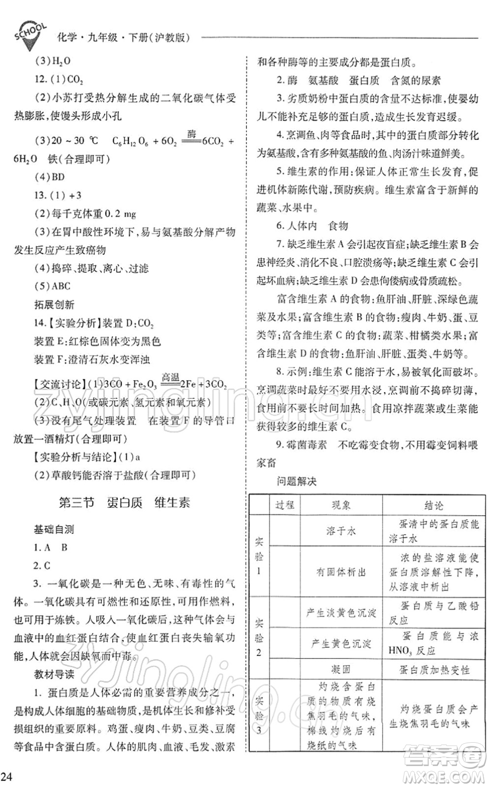 山西教育出版社2022新課程問題解決導(dǎo)學(xué)方案九年級(jí)化學(xué)下冊滬教版答案