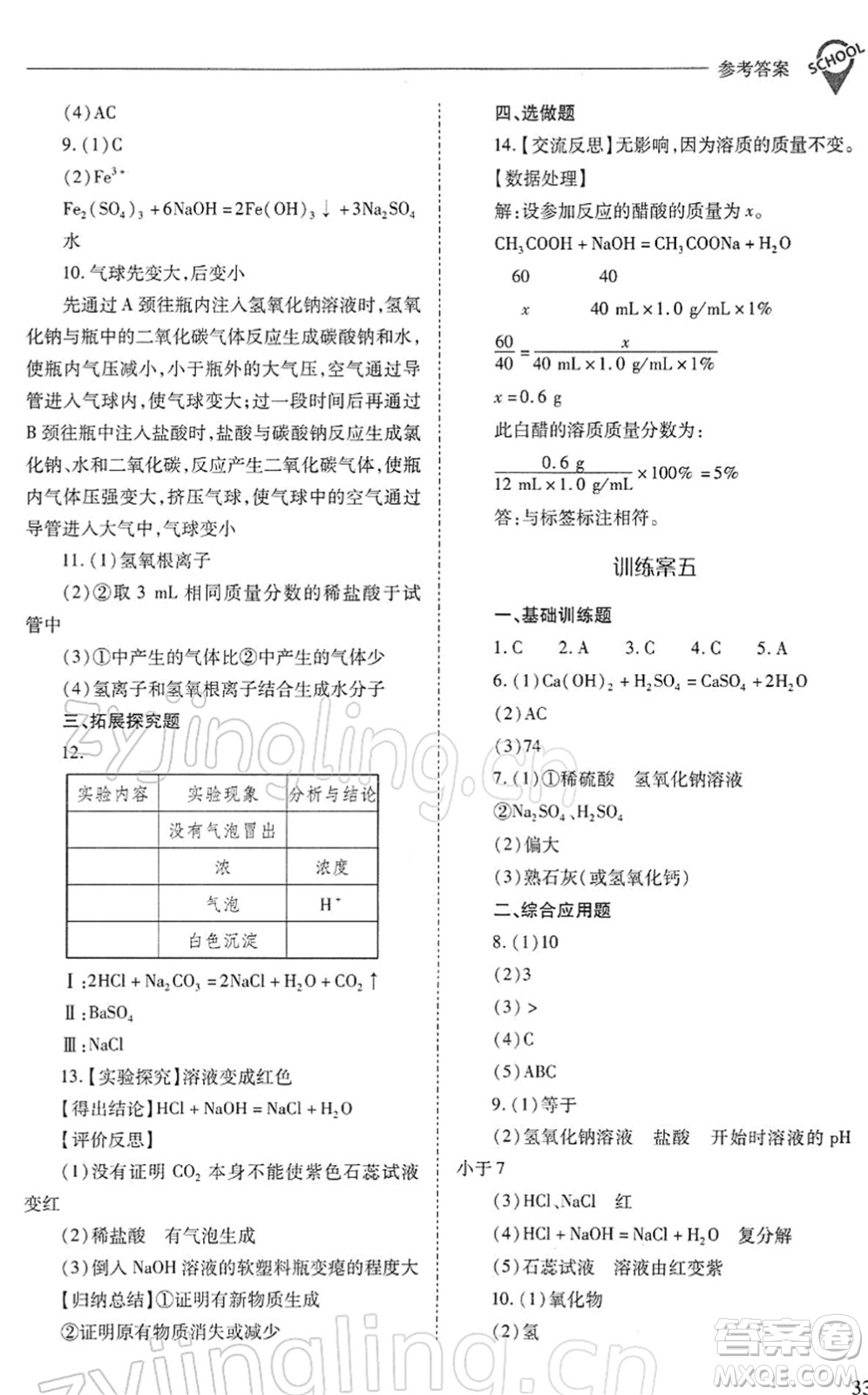 山西教育出版社2022新課程問題解決導(dǎo)學(xué)方案九年級(jí)化學(xué)下冊滬教版答案