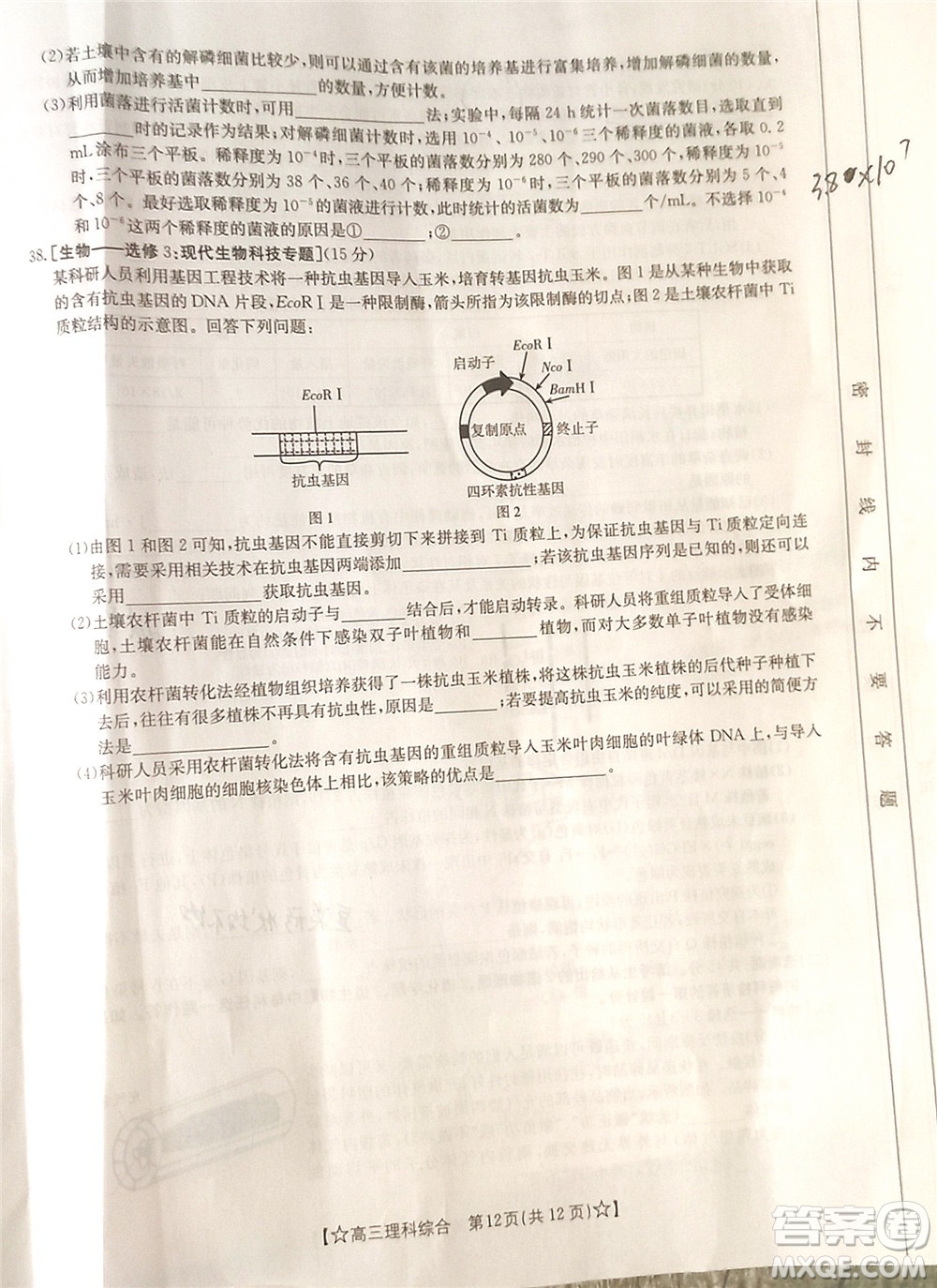 2022年1月貴州省高三考試?yán)砜凭C合試卷及答案