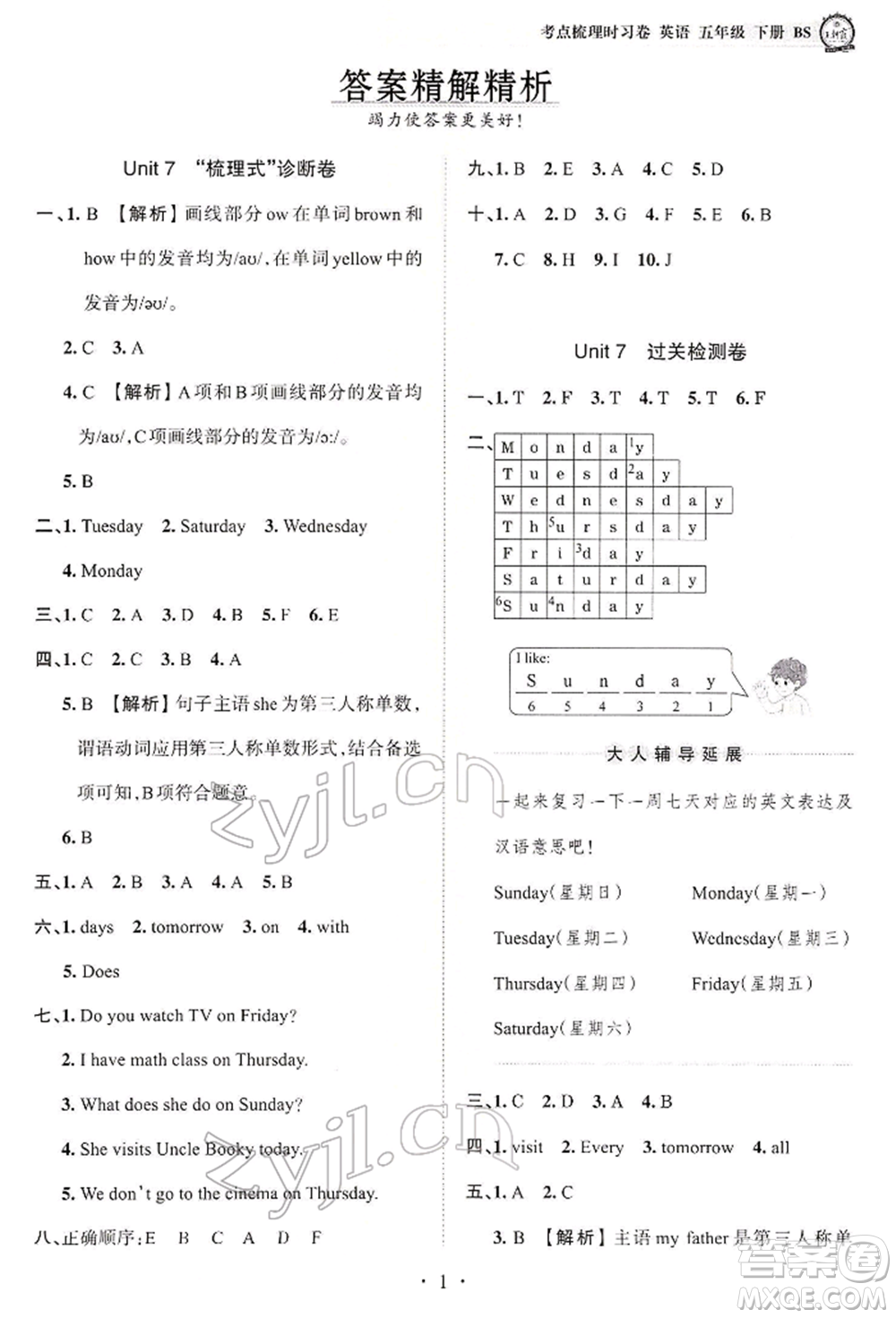 江西人民出版社2022王朝霞考點(diǎn)梳理時(shí)習(xí)卷五年級(jí)英語下冊(cè)北師大版參考答案