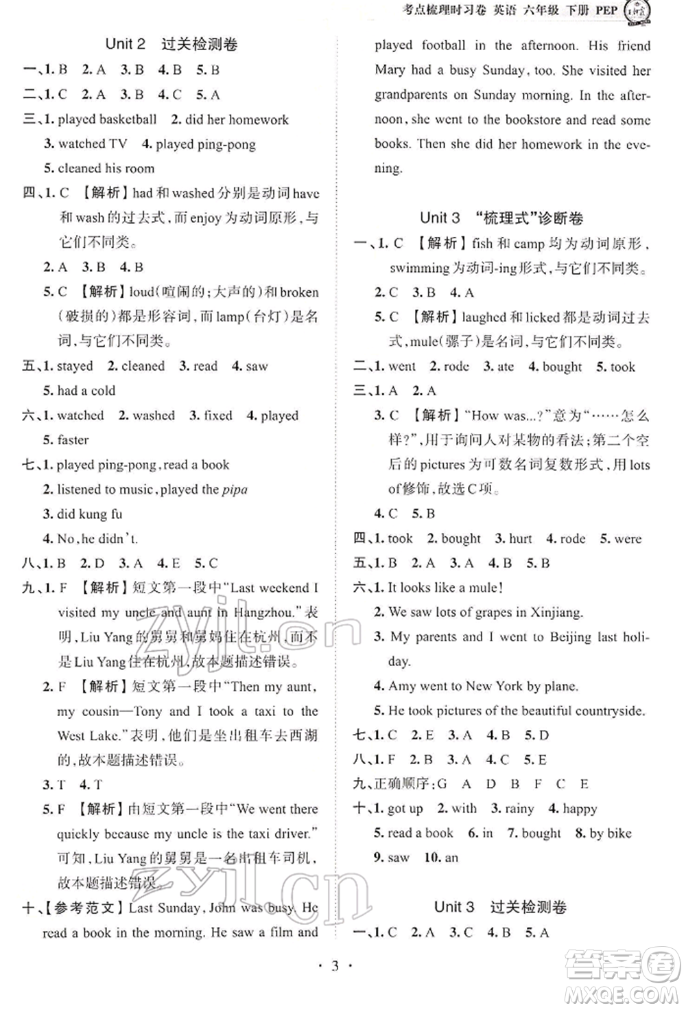 江西人民出版社2022王朝霞考點(diǎn)梳理時(shí)習(xí)卷六年級(jí)英語(yǔ)下冊(cè)人教版參考答案