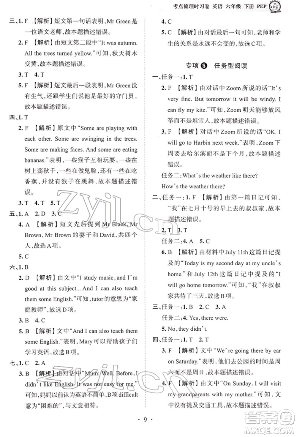 江西人民出版社2022王朝霞考點(diǎn)梳理時(shí)習(xí)卷六年級(jí)英語(yǔ)下冊(cè)人教版參考答案