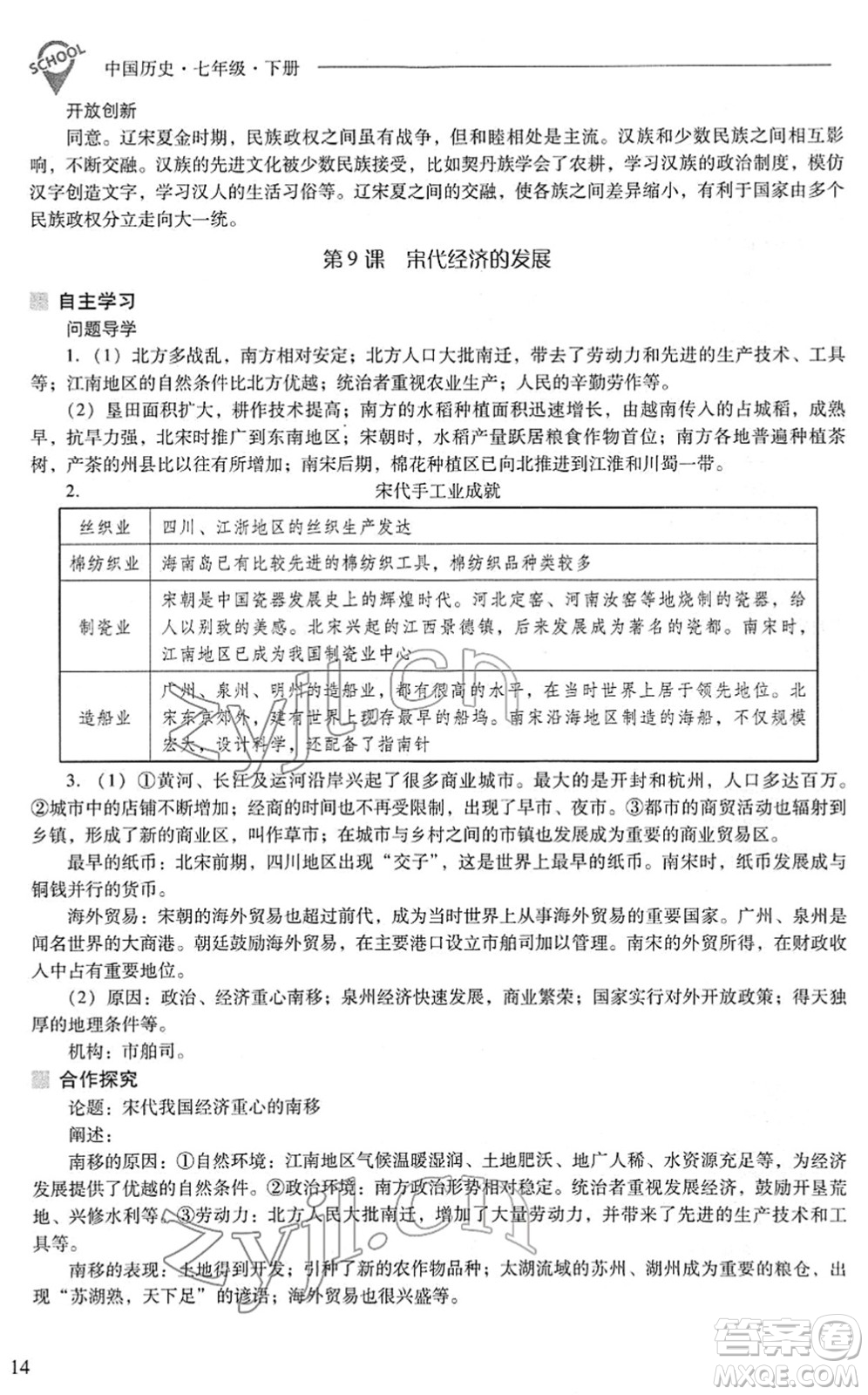 山西教育出版社2022新課程問題解決導(dǎo)學(xué)方案七年級(jí)歷史下冊(cè)人教版答案