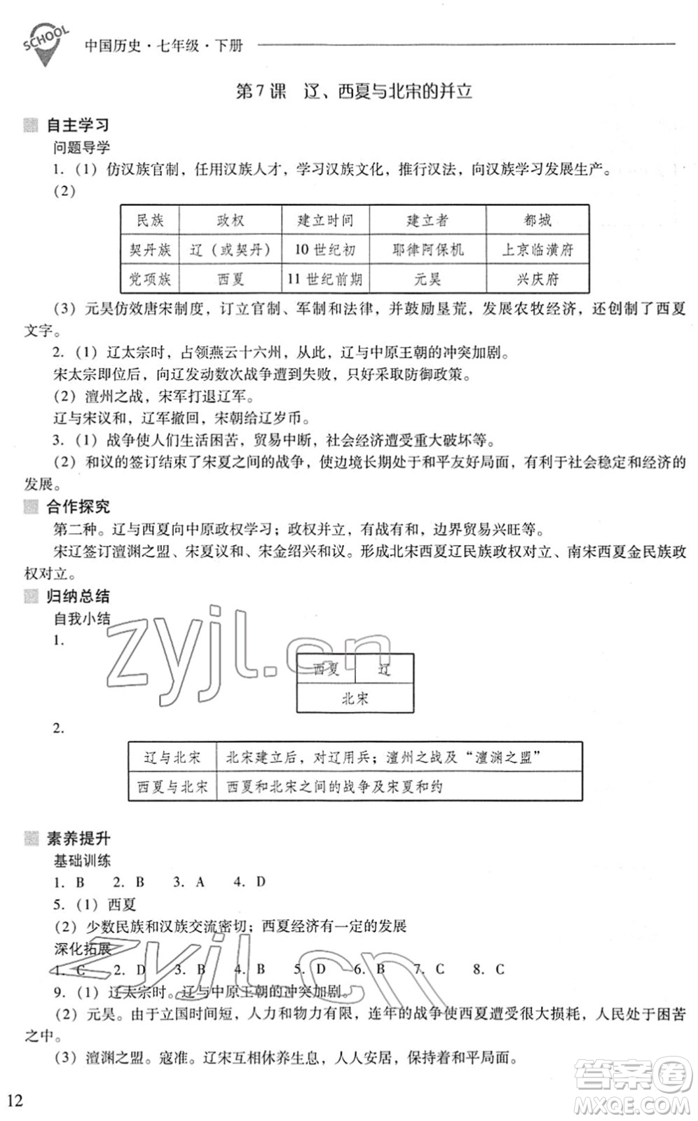 山西教育出版社2022新課程問題解決導(dǎo)學(xué)方案七年級(jí)歷史下冊(cè)人教版答案