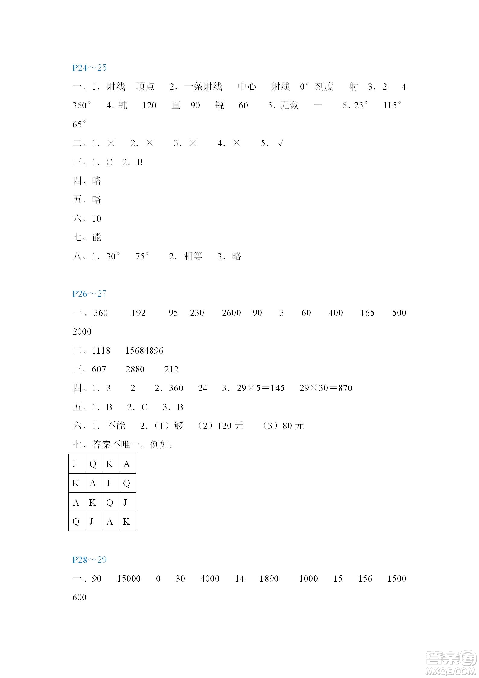 福建教育出版社2022寒假新啟航四年級合訂本人教版答案