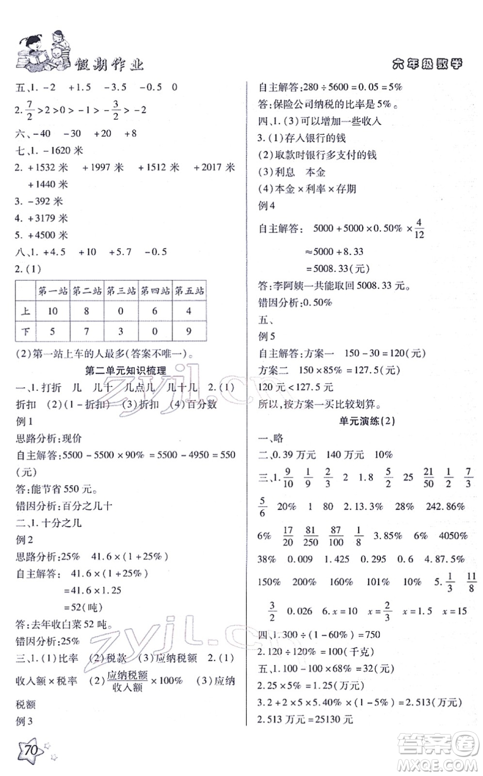 河北科學技術出版社2022輕松總復習假期作業(yè)輕松寒假六年級數(shù)學通用版答案