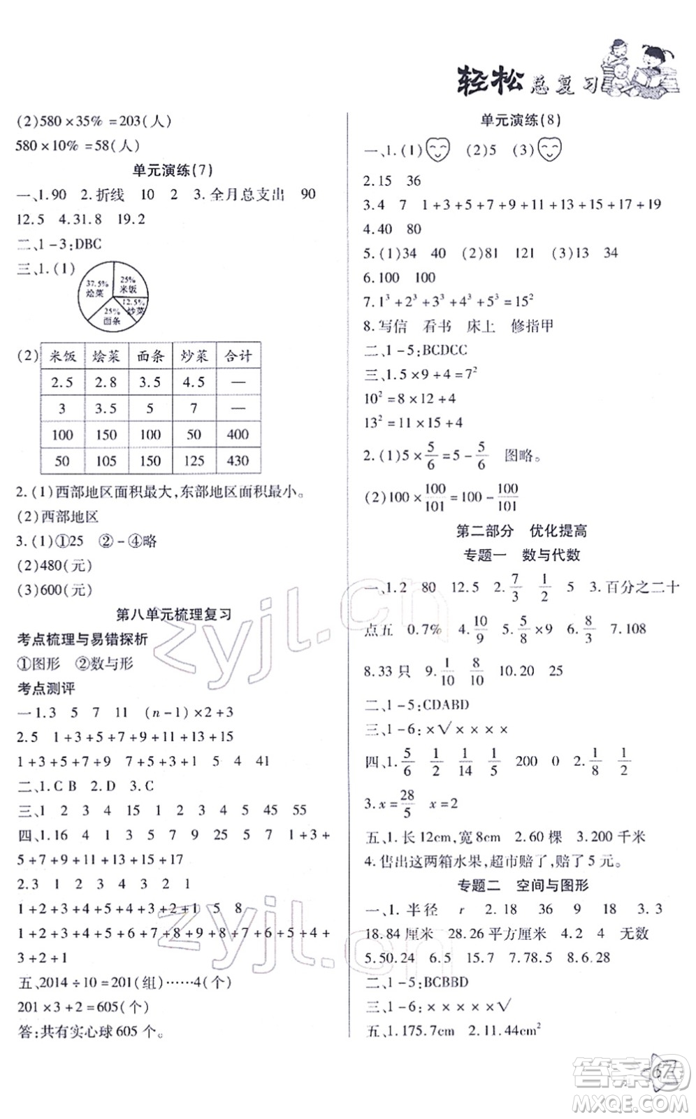 河北科學技術出版社2022輕松總復習假期作業(yè)輕松寒假六年級數(shù)學通用版答案