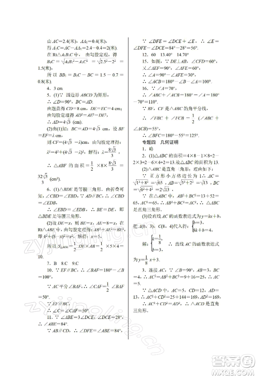 天津科學(xué)技術(shù)出版社2022春如金卷八年級數(shù)學(xué)寒假作業(yè)本通用版參考答案