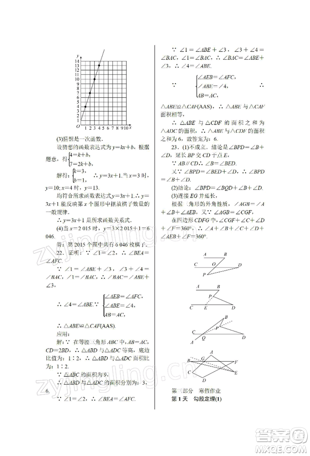 天津科學(xué)技術(shù)出版社2022春如金卷八年級數(shù)學(xué)寒假作業(yè)本通用版參考答案