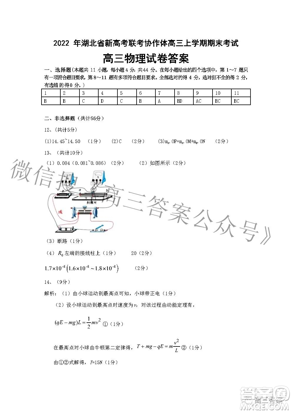 2022年湖北省新高考協(xié)作體高三上學(xué)期期末考試物理試卷及答案