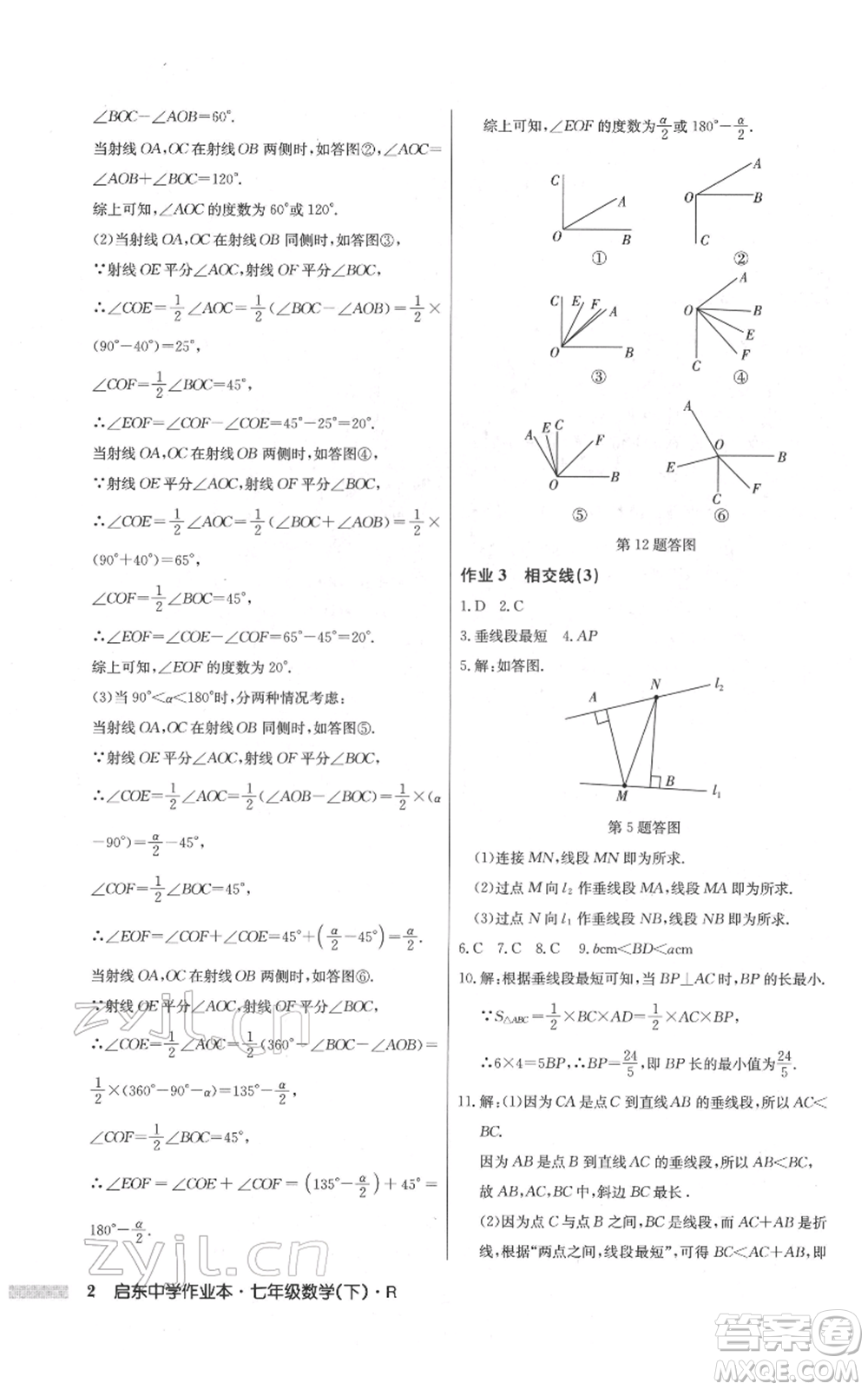 龍門書局2022啟東中學(xué)作業(yè)本七年級數(shù)學(xué)下冊人教版參考答案