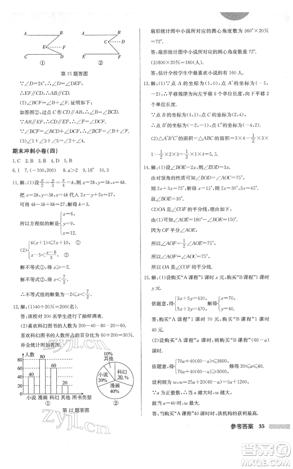 龍門書局2022啟東中學(xué)作業(yè)本七年級數(shù)學(xué)下冊人教版參考答案