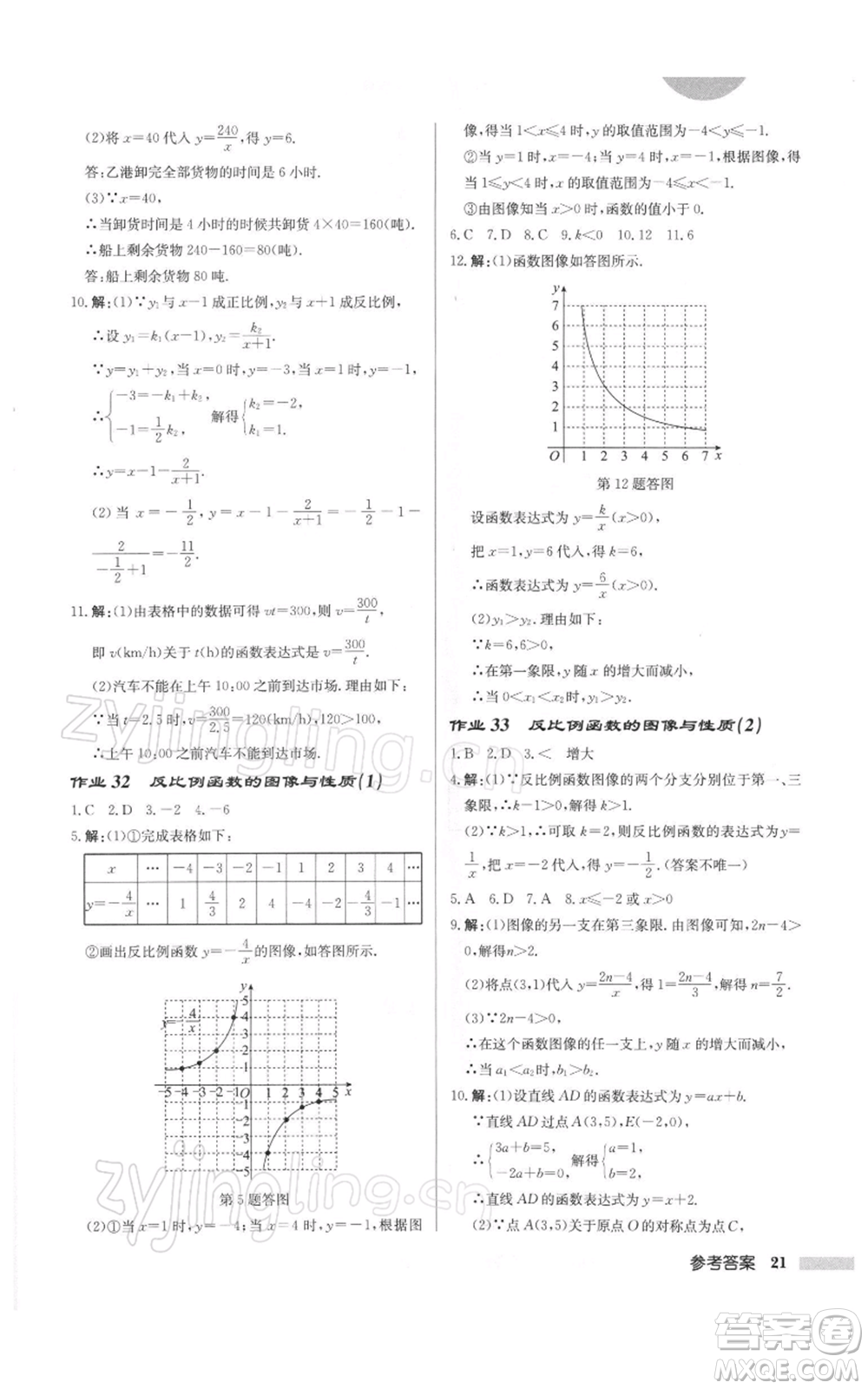 龍門書局2022啟東中學(xué)作業(yè)本八年級(jí)數(shù)學(xué)下冊(cè)蘇科版徐州專版參考答案