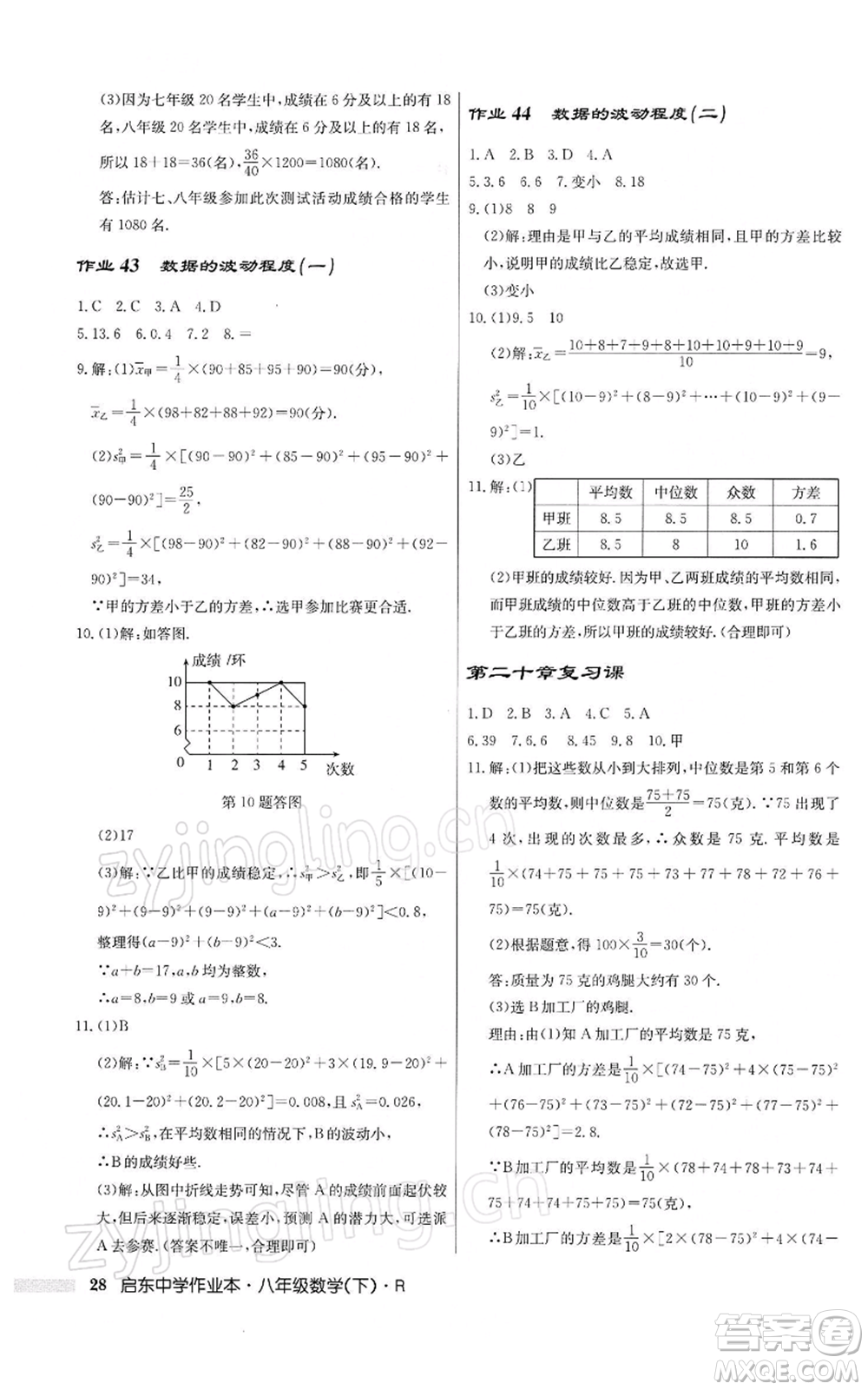 龍門書局2022啟東中學(xué)作業(yè)本八年級(jí)數(shù)學(xué)下冊(cè)人教版參考答案