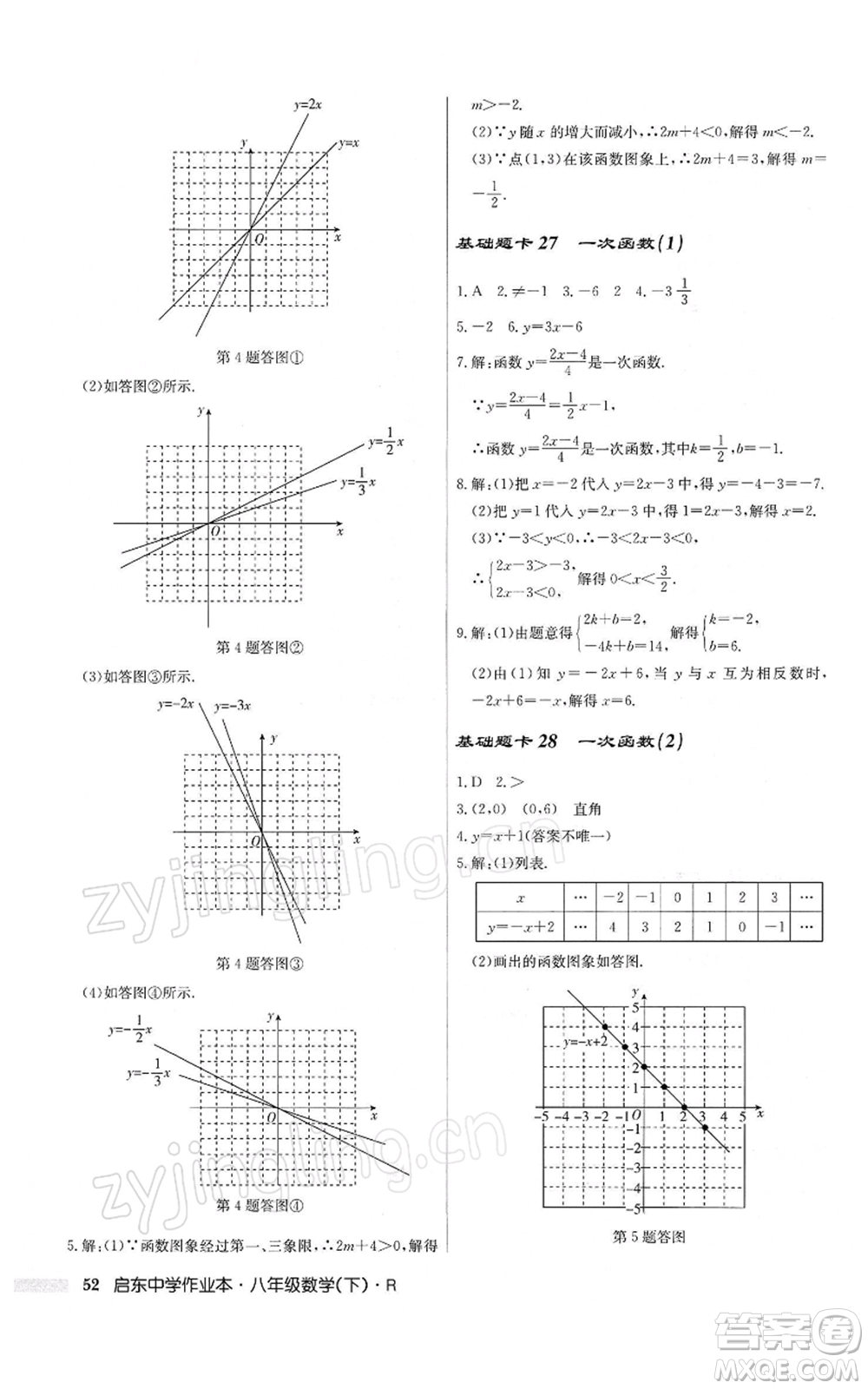 龍門書局2022啟東中學(xué)作業(yè)本八年級(jí)數(shù)學(xué)下冊(cè)人教版參考答案