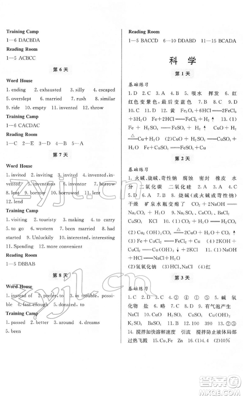 寧波出版社2022新課程寒假作業(yè)本九年級(jí)合訂本通用版答案