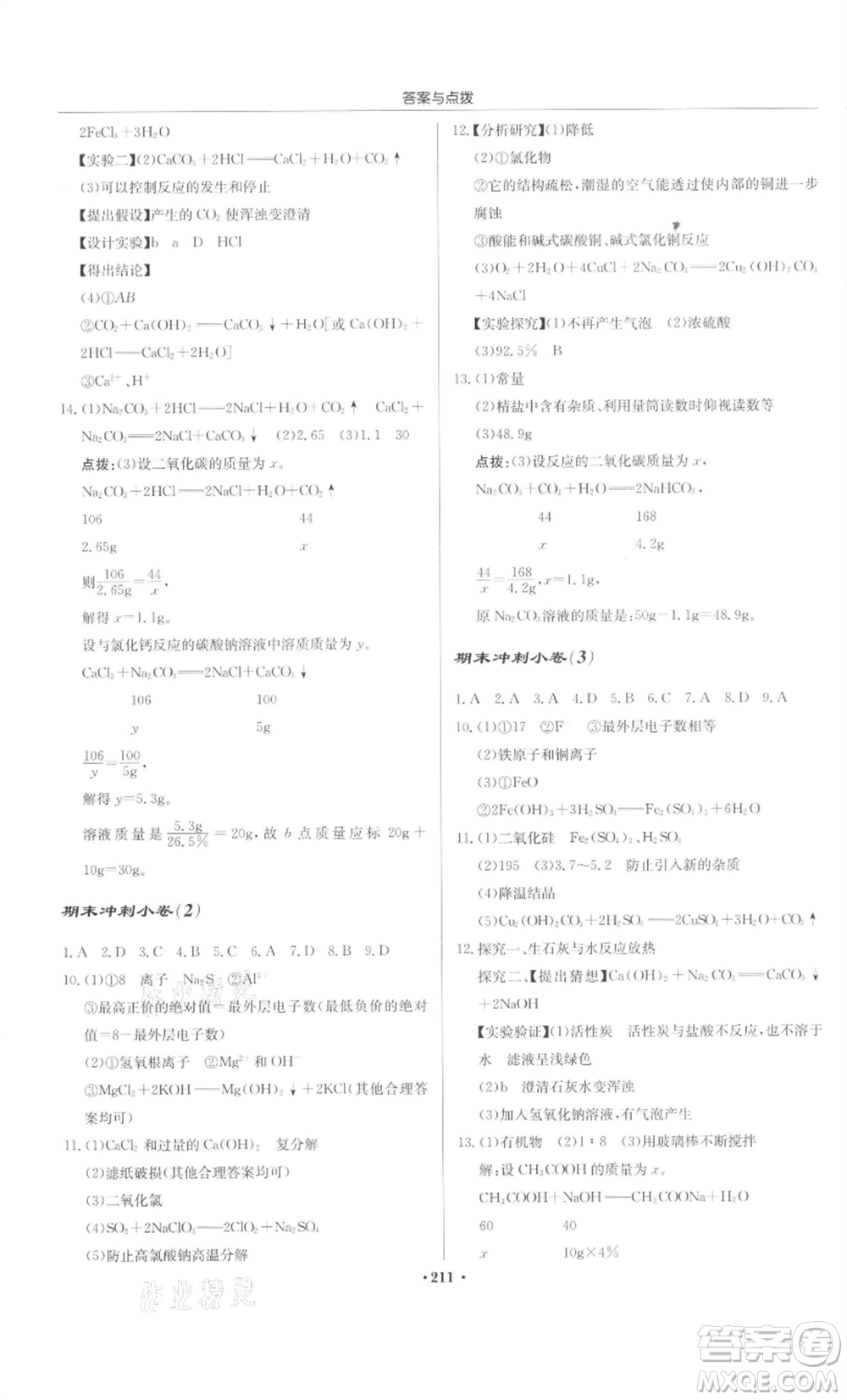 龍門書局2022啟東中學(xué)作業(yè)本九年級化學(xué)下冊人教版參考答案