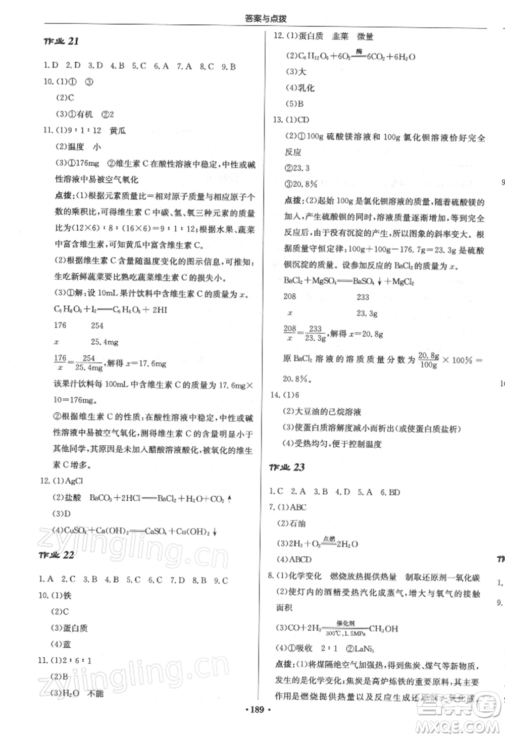 龍門書局2022啟東中學(xué)作業(yè)本九年級化學(xué)下冊滬教版參考答案