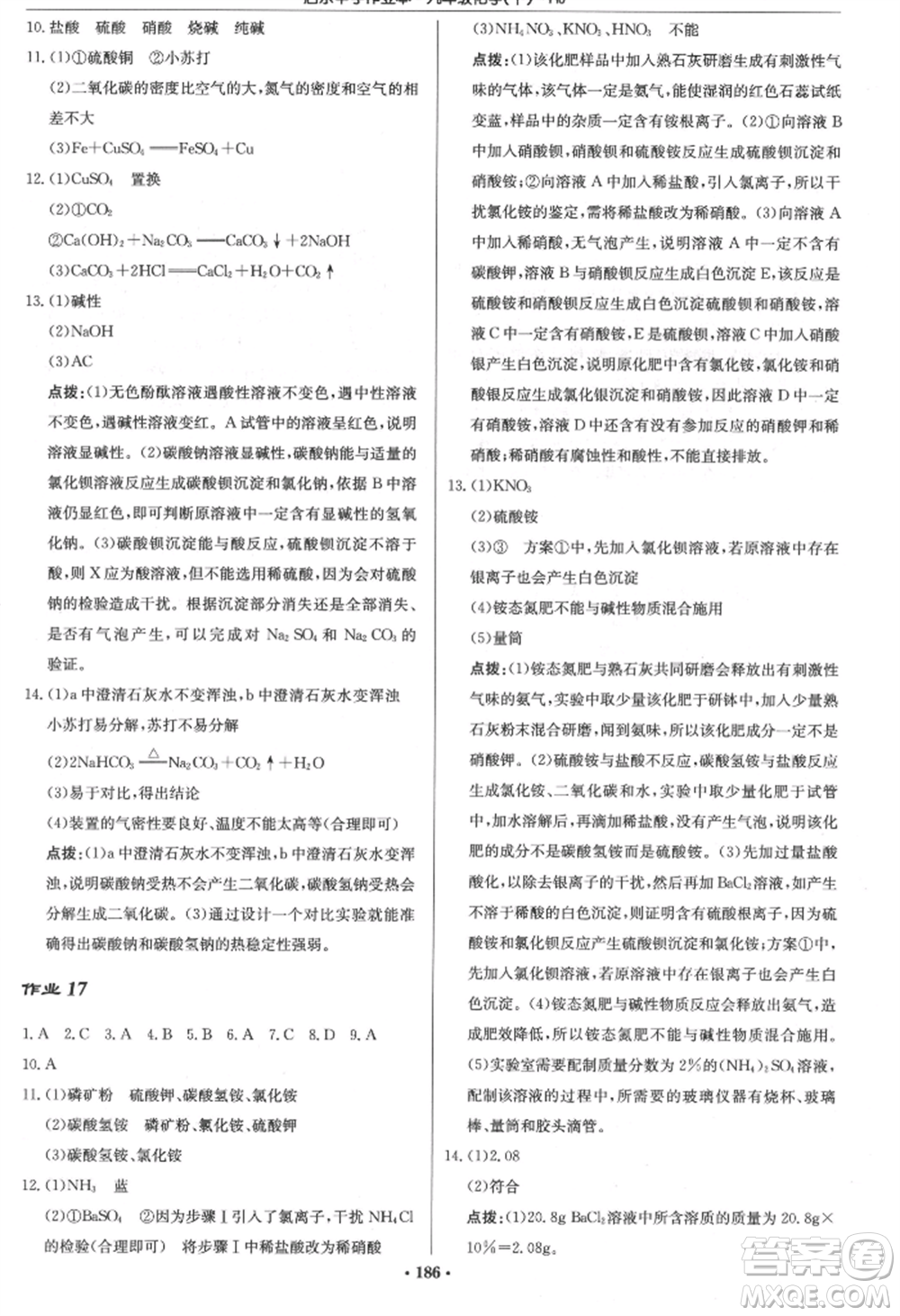 龍門書局2022啟東中學(xué)作業(yè)本九年級化學(xué)下冊滬教版參考答案