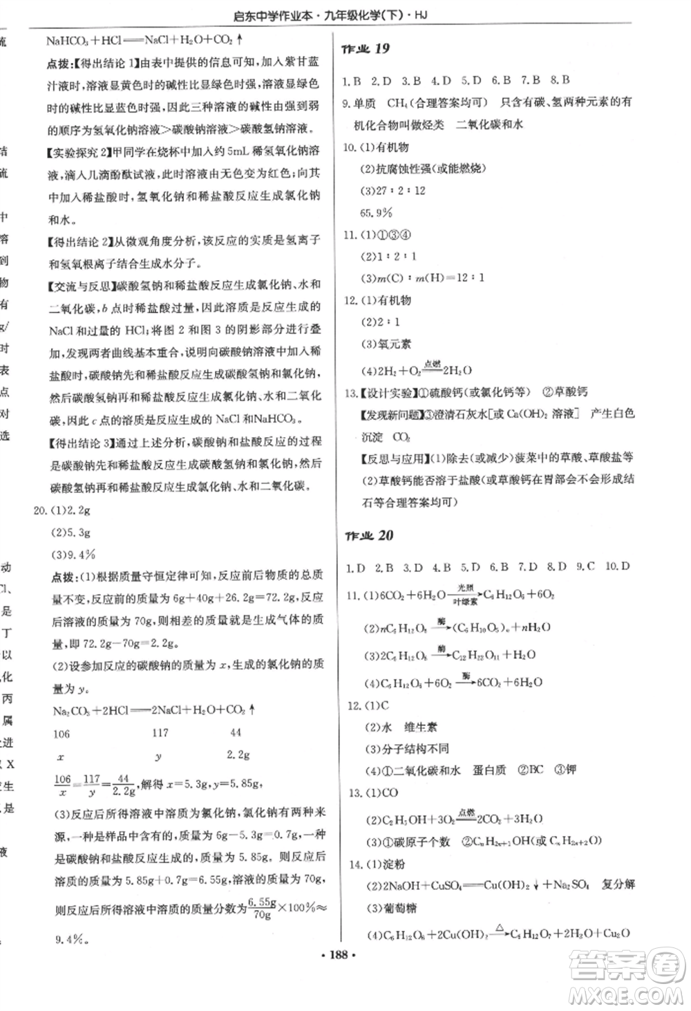 龍門書局2022啟東中學(xué)作業(yè)本九年級化學(xué)下冊滬教版參考答案