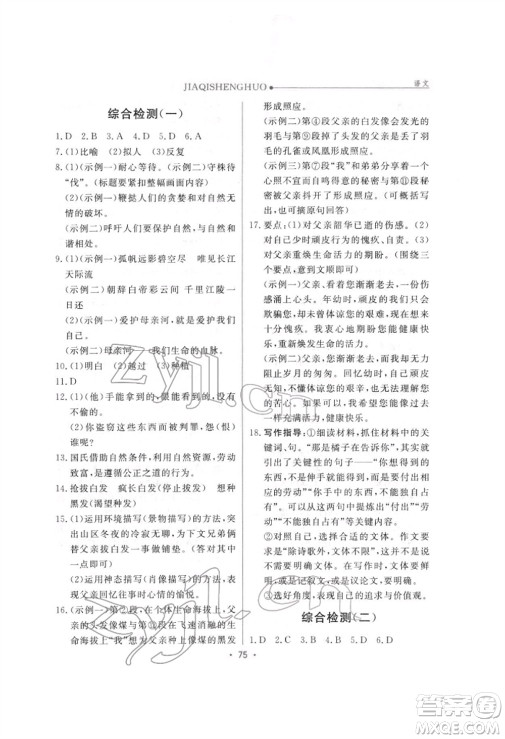 方圓電子音像出版社2022假期生活寒假八年級(jí)語文人教版參考答案