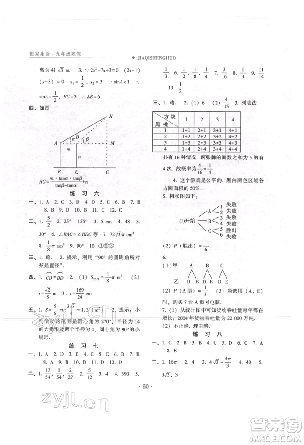 方圓電子音像出版社2022假期生活寒假九年級數(shù)學冀教版參考答案