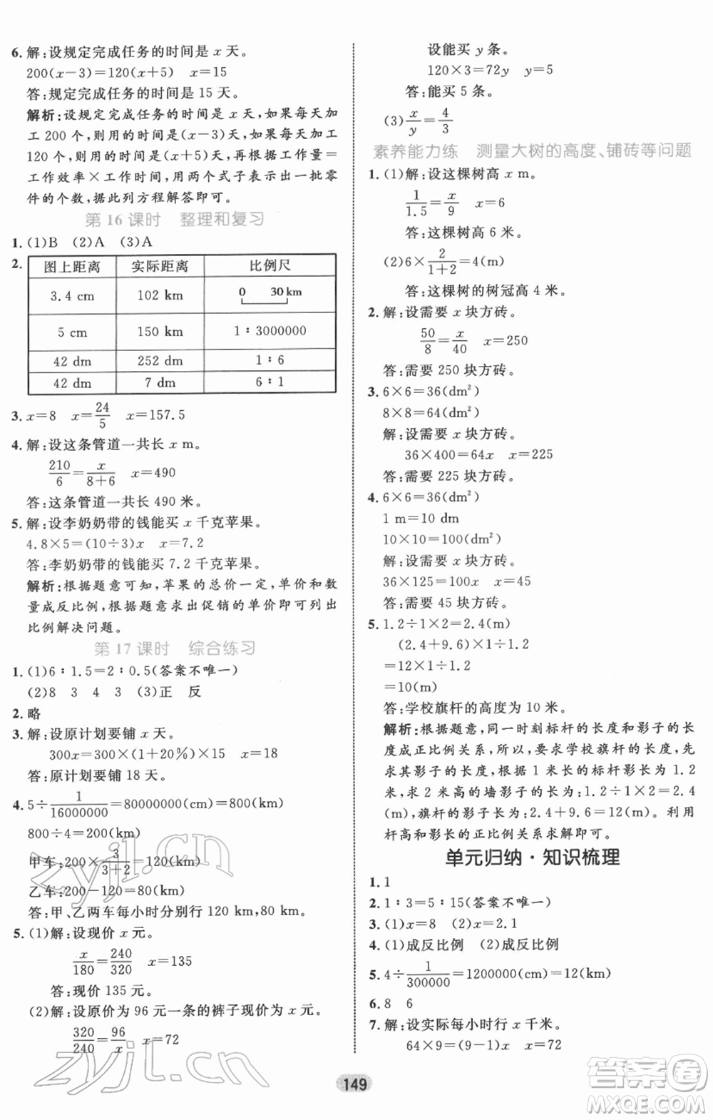 沈陽出版社2022黃岡名師天天練雙色版六年級數(shù)學(xué)下冊人教版參考答案