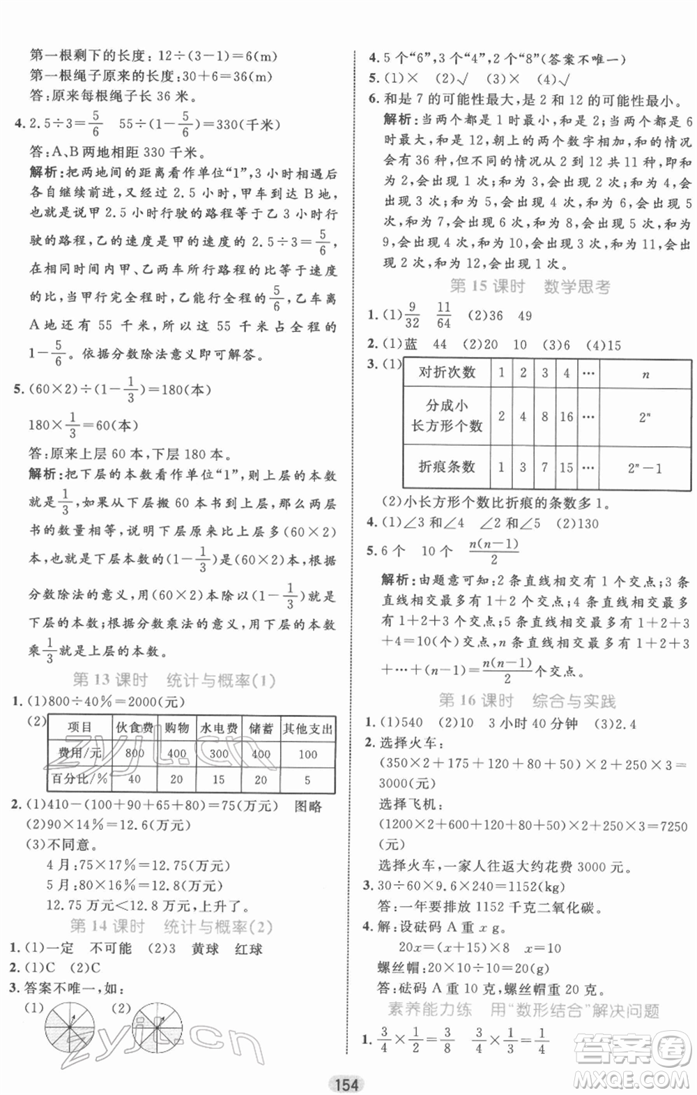 沈陽出版社2022黃岡名師天天練雙色版六年級數(shù)學(xué)下冊人教版參考答案