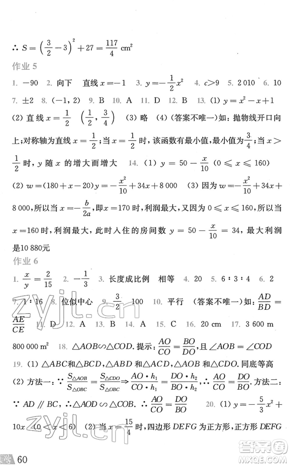 上海科學(xué)技術(shù)出版社2022數(shù)學(xué)寒假作業(yè)九年級(jí)滬科版答案