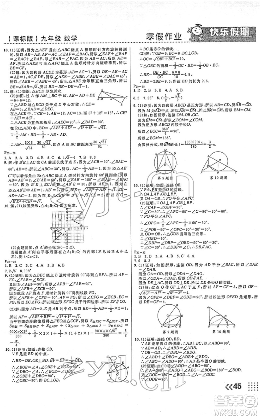 云南美術(shù)出版社2022本土假期寒假九年級數(shù)學(xué)課標版答案