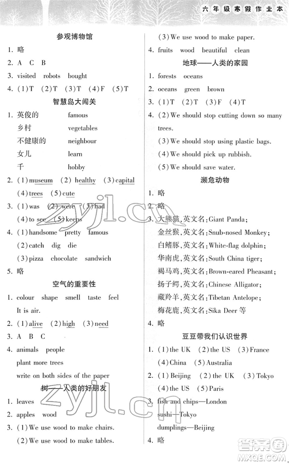 希望出版社2022寒假作業(yè)本天天練小學六年級英語上教版答案