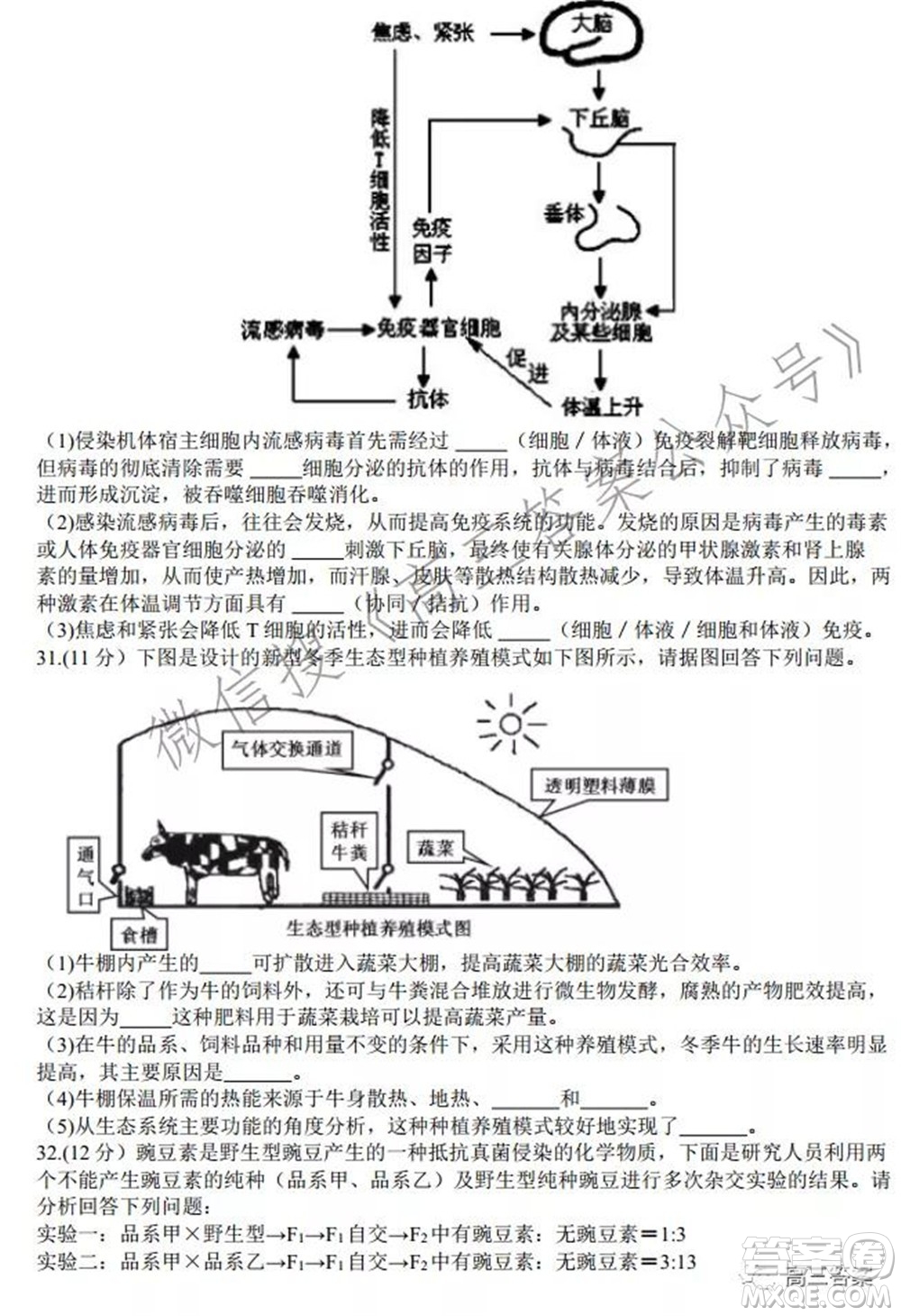 安徽省六校教育研究會(huì)2022屆高三聯(lián)考理科綜合能力測試答案